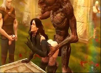 Raven-haired hottie penetrated by two demons